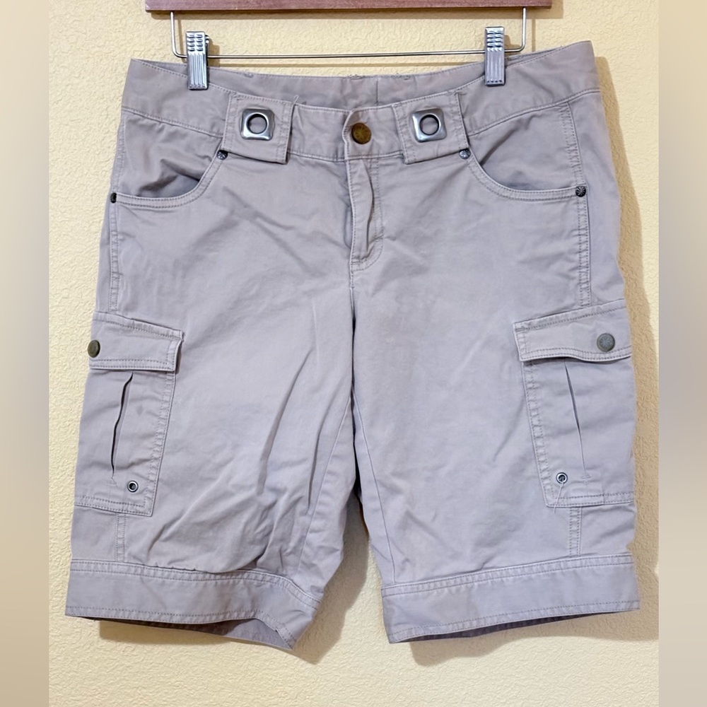 Athleta Women’s Cargo Bermuda Shorts Khaki Cotton Utility Pockets Drawstring